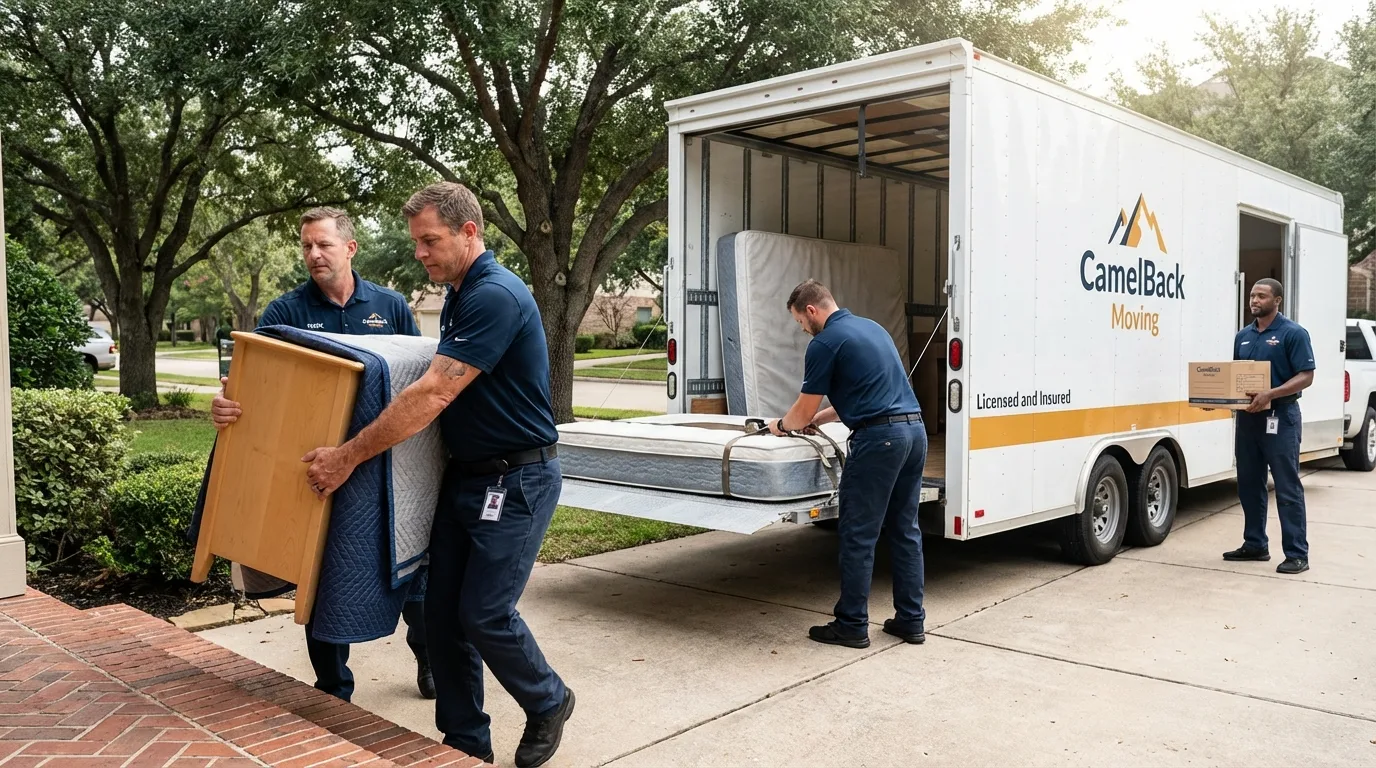 Crew loading residential truck for cross-state move from Millbury, MA