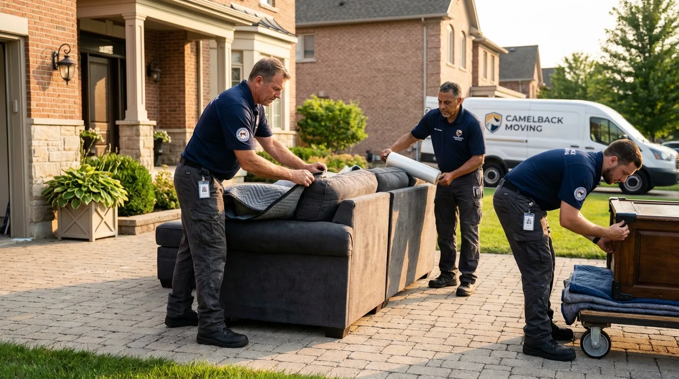 Large estate moving crew wrapping furniture in Millbury, MA